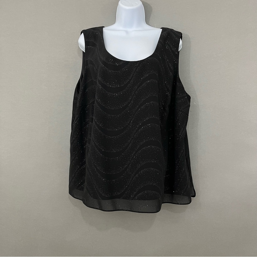 Dress Barn Black Swirk Sequin Sleeveless Lined Blouse NWOT